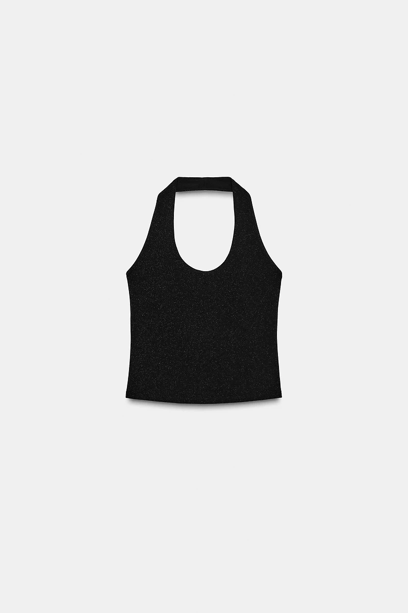 SHINY STRETCH HALTER TOP
