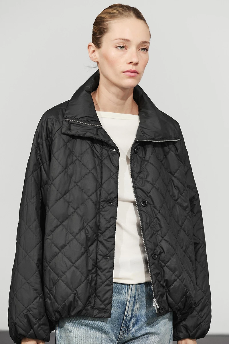 High neck quilted bomber jacket