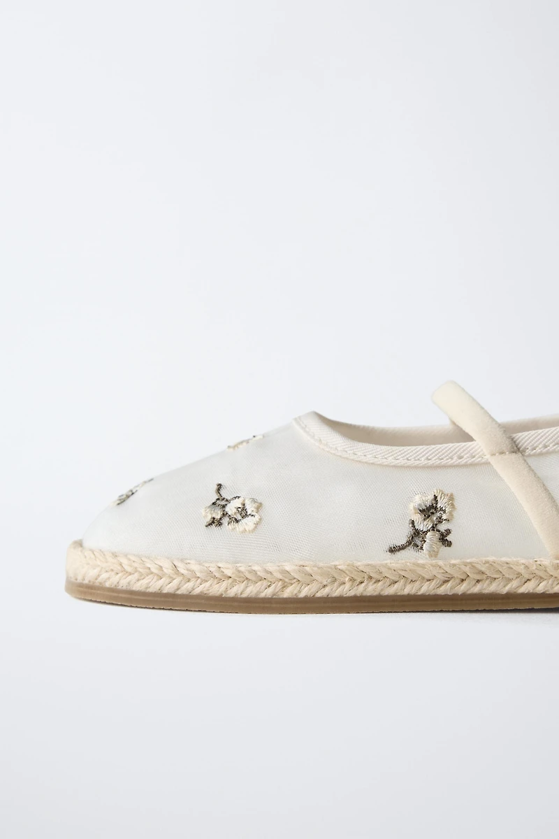 EMBROIDERED JUTE BALLET FLATS
