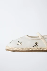 EMBROIDERED JUTE BALLET FLATS