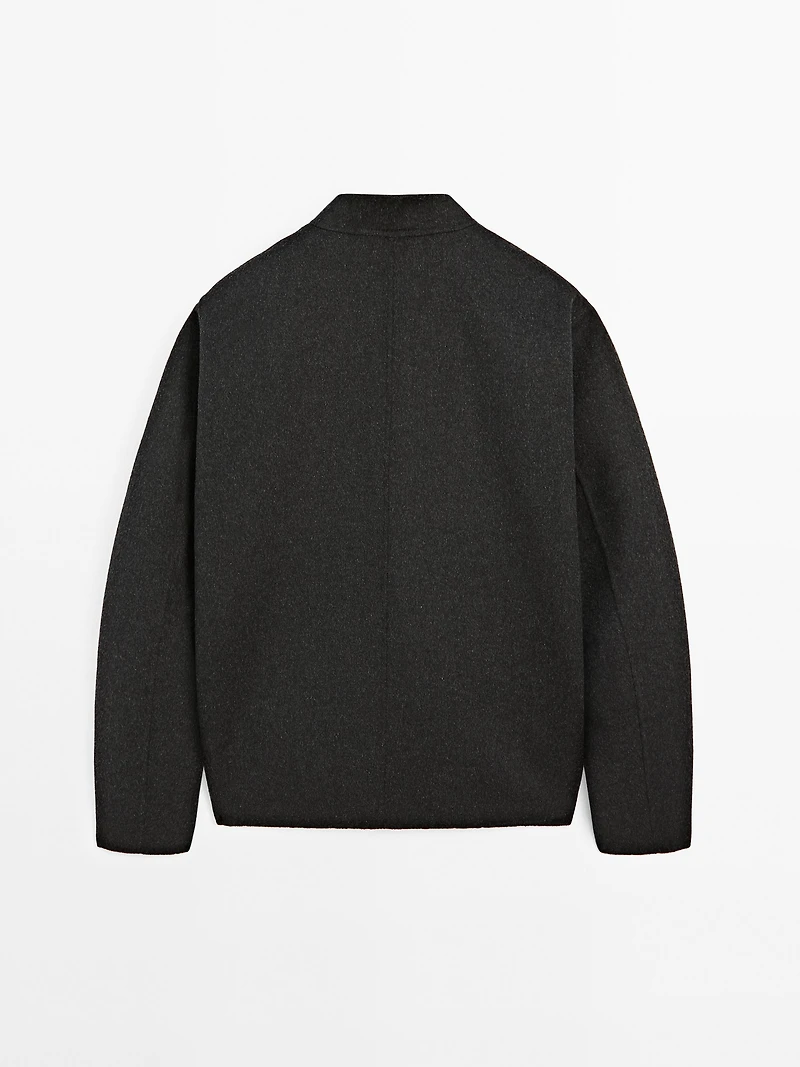 Double-layer wool blend bomber jacket