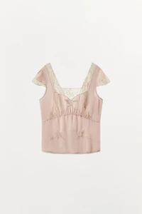 EMBROIDERED LACE SATIN EFFECT TOP