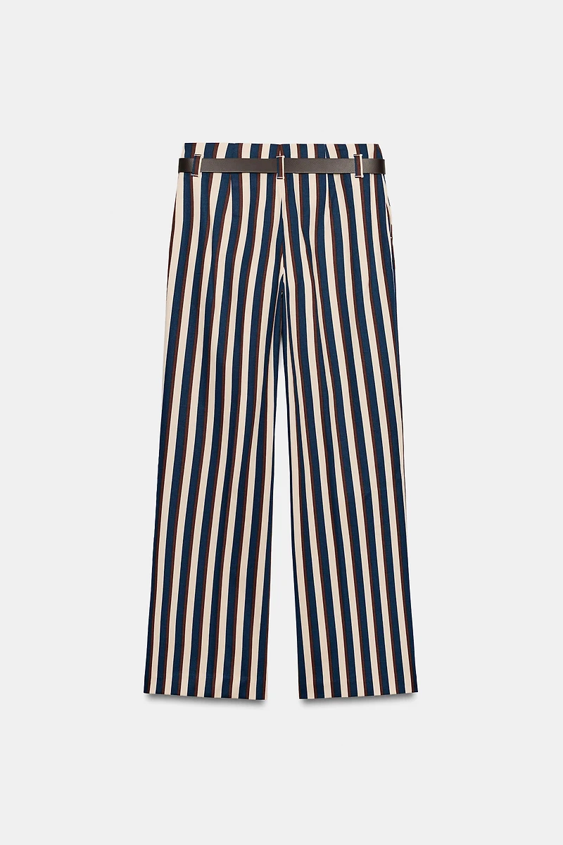 STRIPED BELTED TROUSERS
