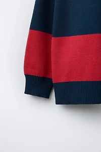 STRIPED VARSITY KNIT POLO SWEATER