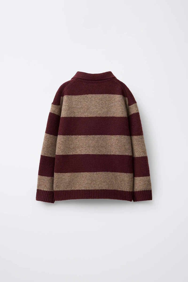 STRIPED KNIT POLO SWEATER