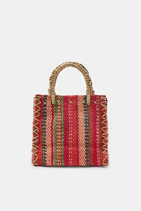 100% JUTE STRIPED SQUARE MINI BAG
