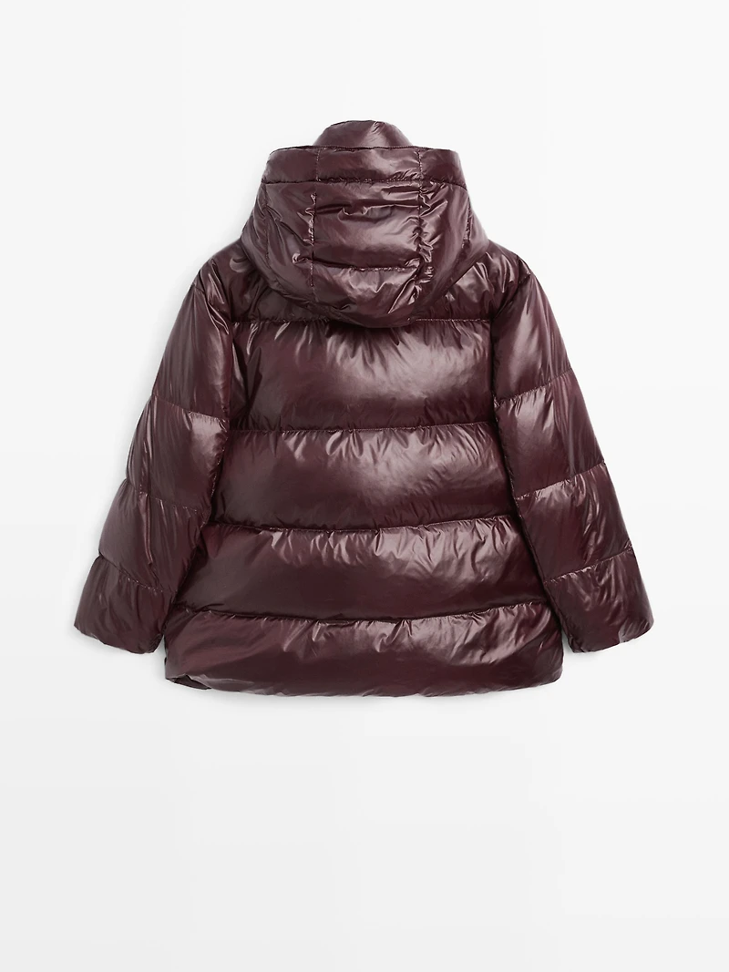 Short water-repellent puffer jacket with hood