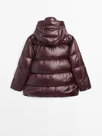 Short water-repellent puffer jacket with hood