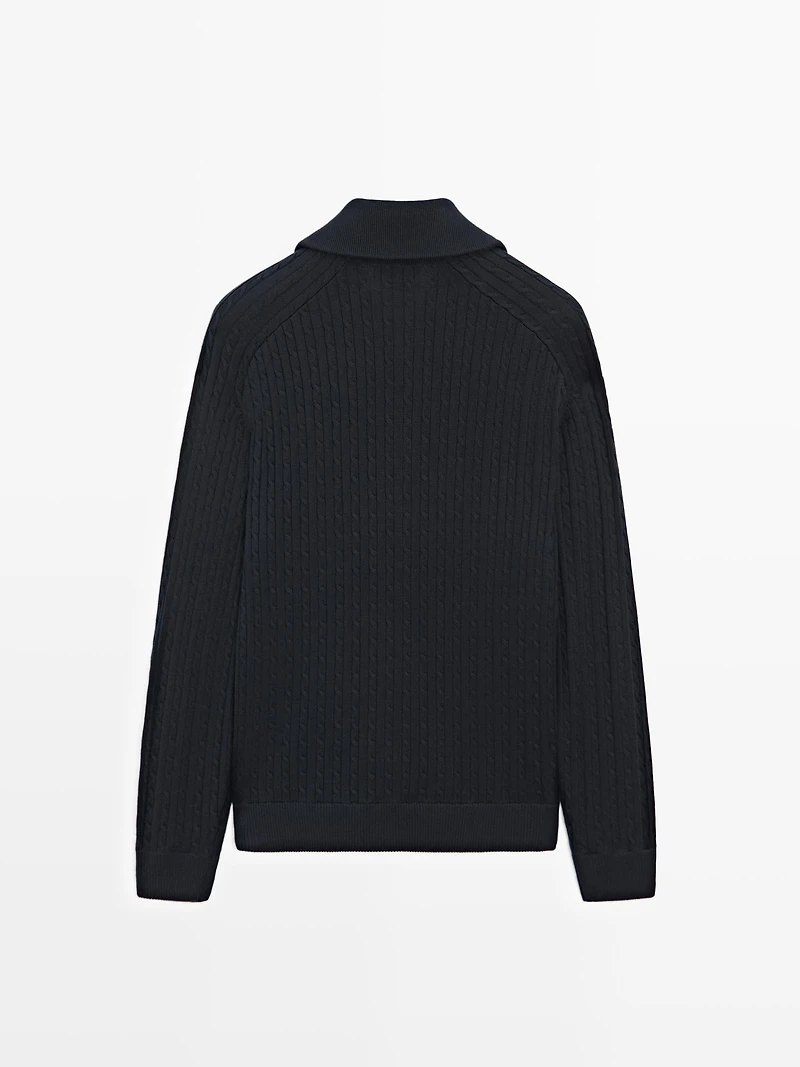 Cardigan en maille torsadée zippé coton
