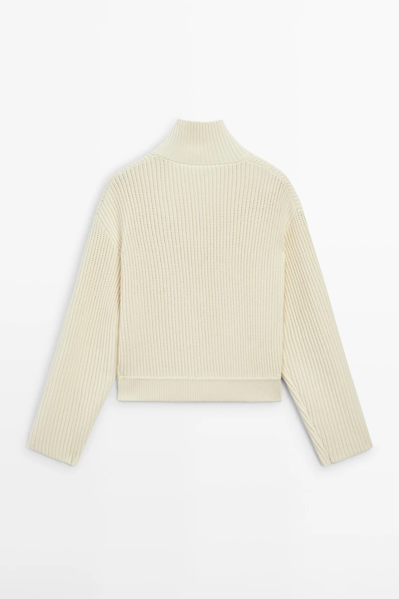 100% cotton turtleneck knit cardigan
