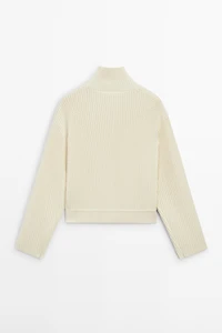 100% cotton turtleneck knit cardigan
