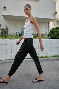LINEN PANTS WITH BELT AND PLEATS