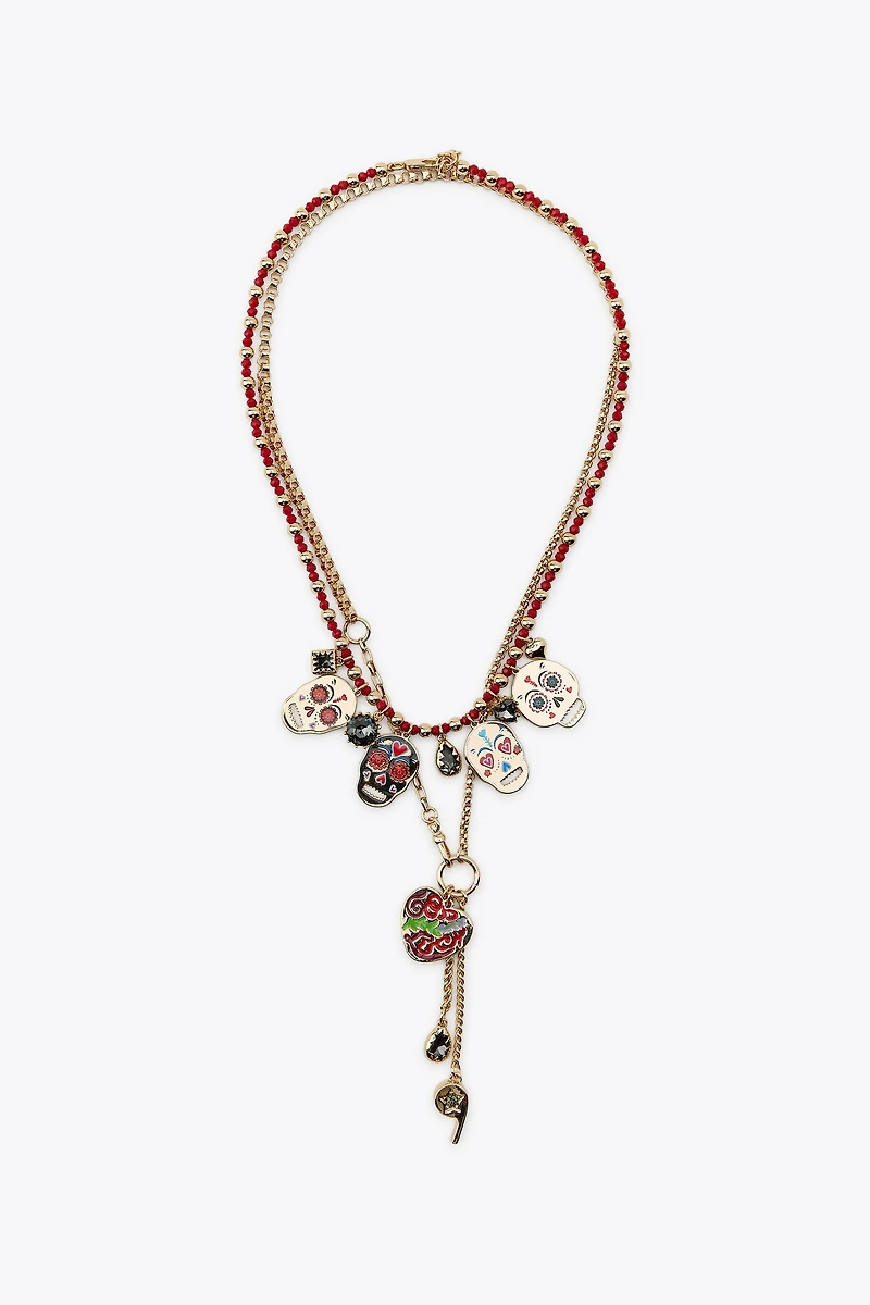 2-PACK OF ENAMELED SKULL NECKLACES