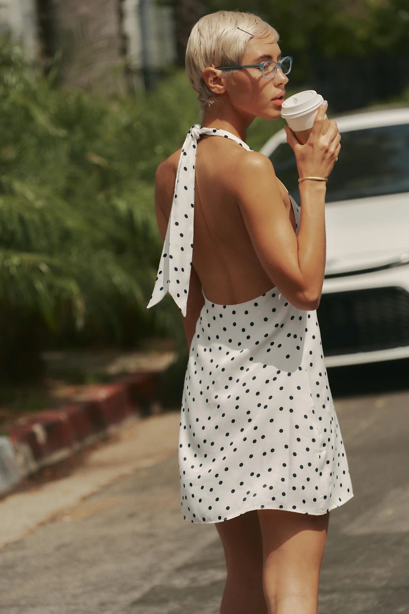 HALTER POLKA DOT SATIN EFFECT DRESS
