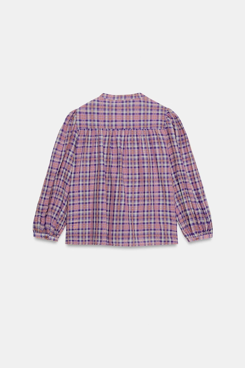 PLAID ROUND NECK BLOUSE
