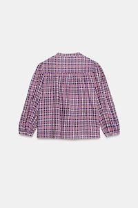 PLAID ROUND NECK BLOUSE