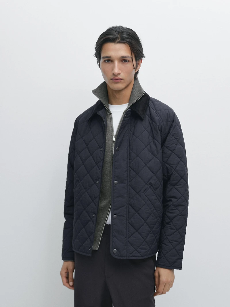 Veste matelassée col en velours côtelé