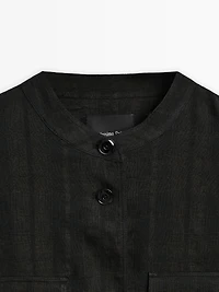 Linen blend check bomber jacket