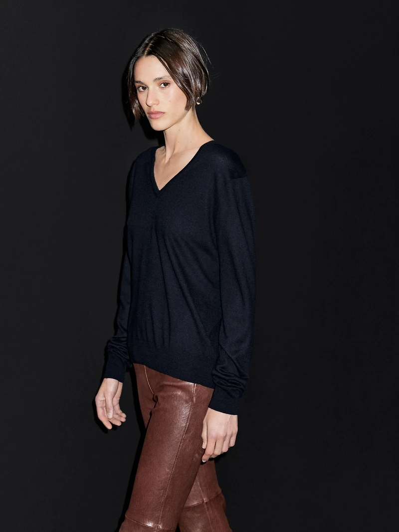 Wool blend V-neck knit sweater