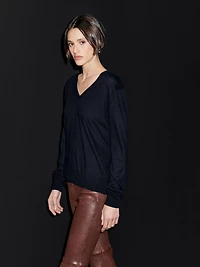 Wool blend V-neck knit sweater