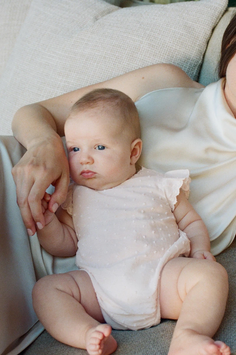 EMBROIDERED SWISS DOT ROMPER