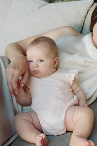 EMBROIDERED SWISS DOT ROMPER