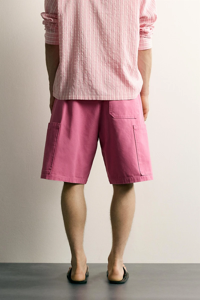 RELAXED FIT WASHED CARGO SHORTS