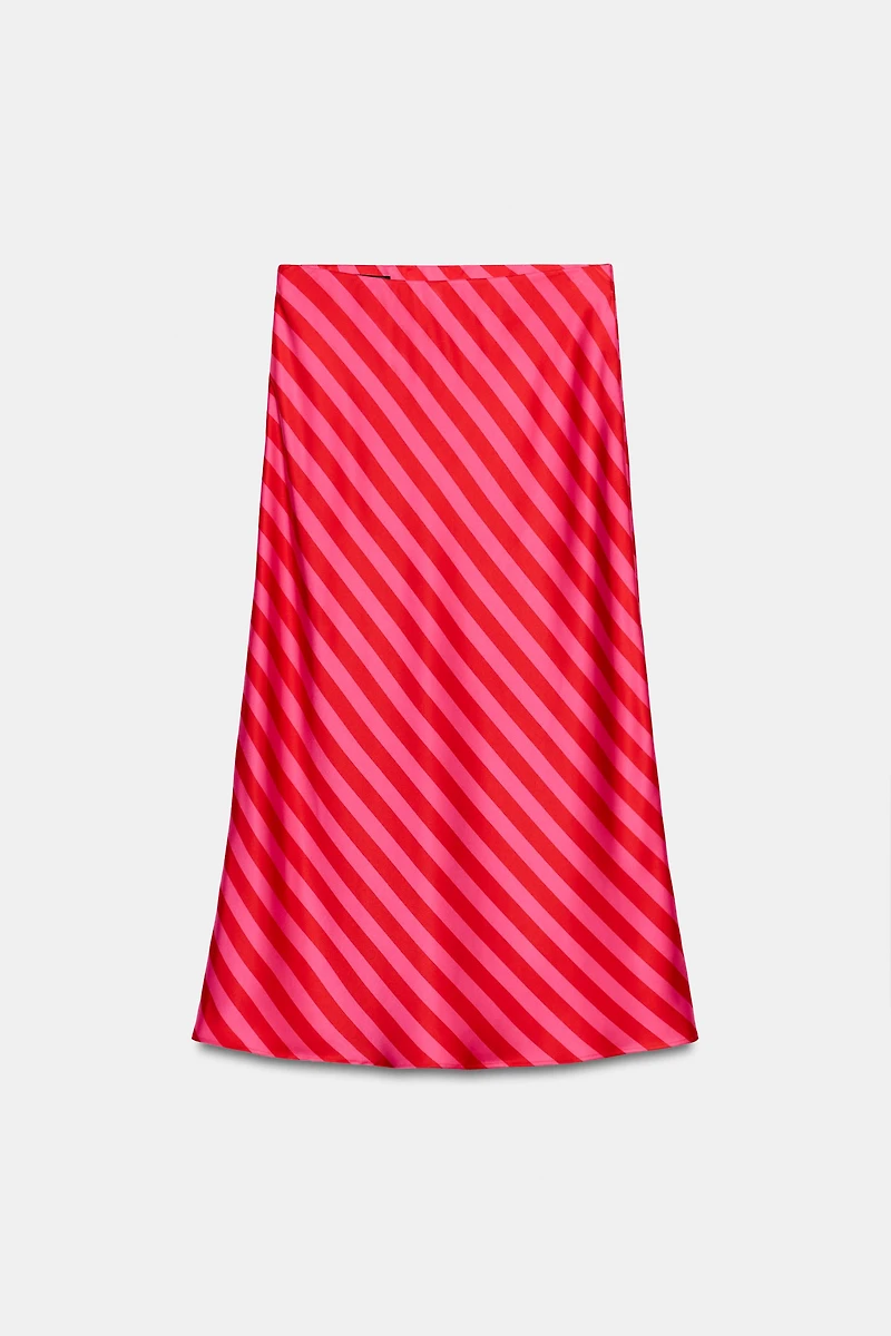 STRIPED SATIN MIDI SKIRT