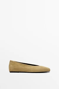 Split leather ballet flats
