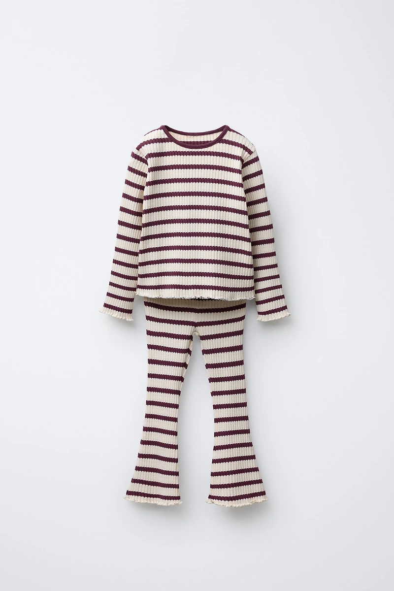 ENSEMBLE T-SHIRT ET LEGGING FLARE CÔTELÉ À RAYURES