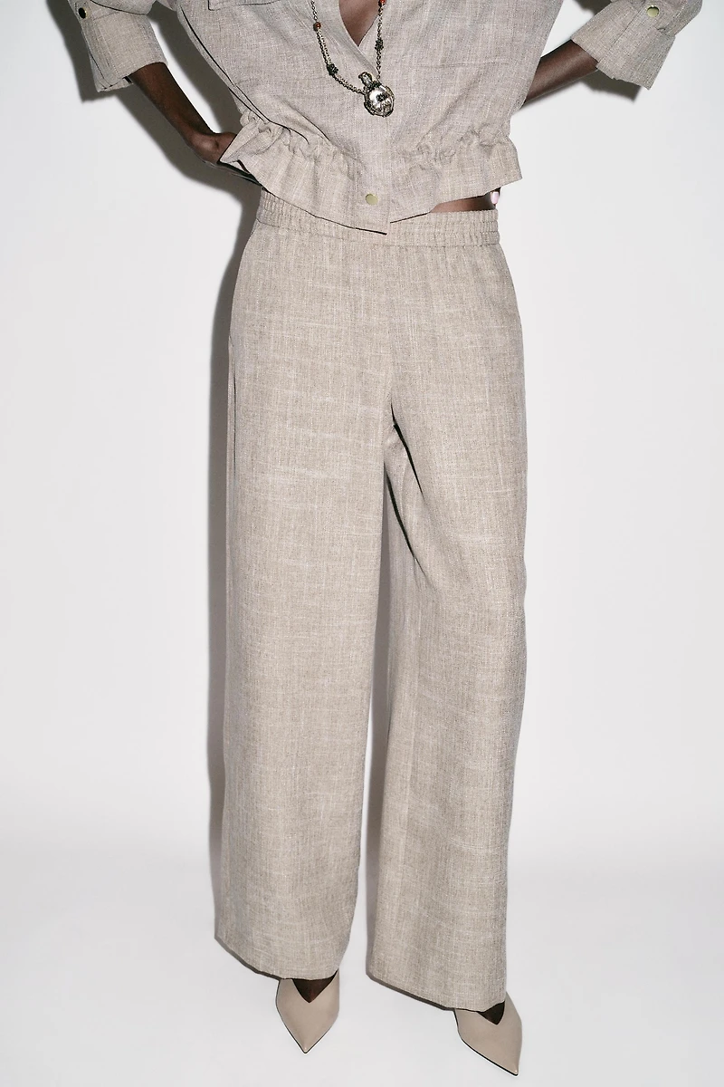 HEATHERED WIDE LEG PANTS