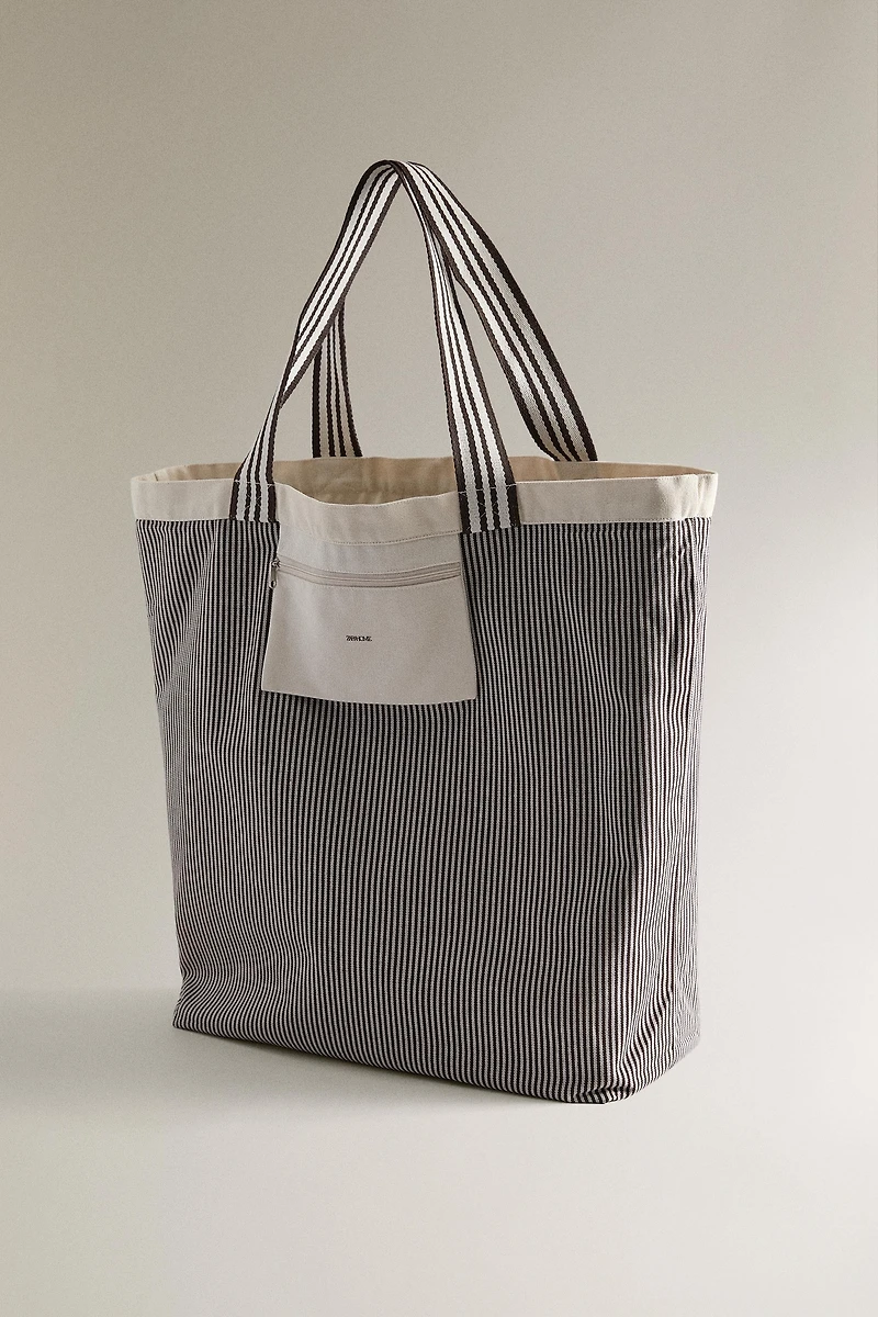 SAC CABAS TISSÉ RÉVERSIBLE RAYURES