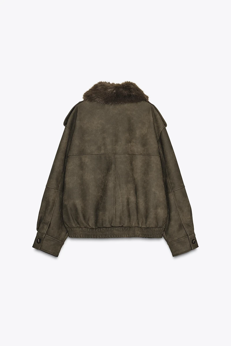 REMOVABLE COLLAR FAUX SUEDE JACKET