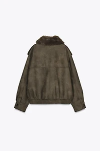 REMOVABLE COLLAR FAUX SUEDE JACKET