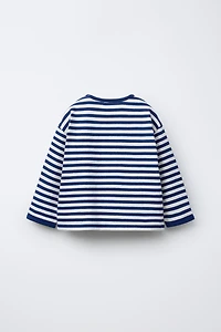 HEAVY WEIGHT WOVEN STRIPE HEART PATCH T-SHIRT