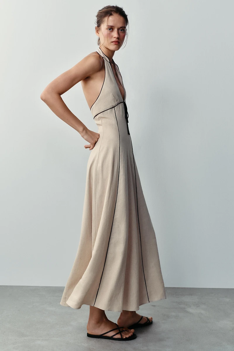 LINEN CONTRAST TRIM DRESS