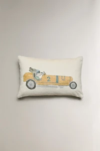 CHILDREN'S THROW PILLOW COVER WITH A RACING DOG