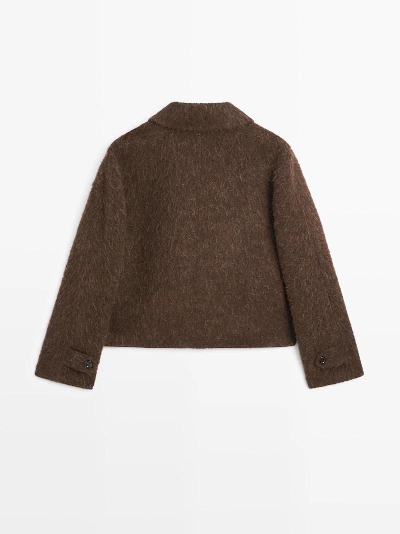 Alpaca wool cardigan with shirt collar