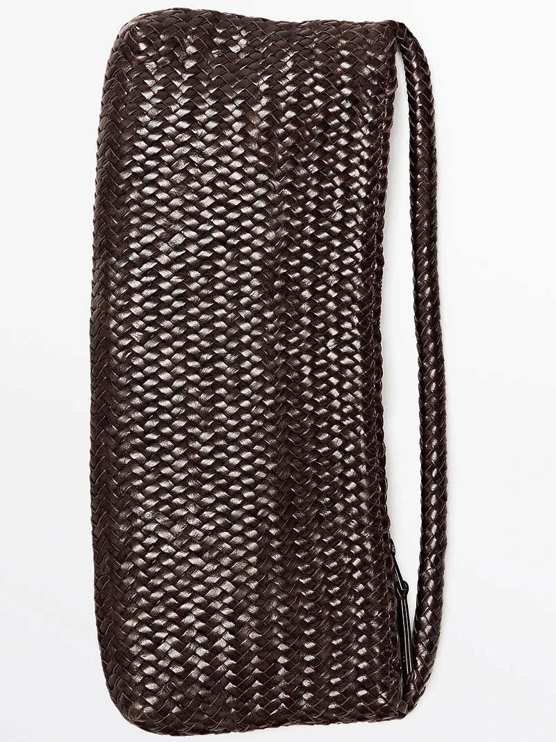 Nappa leather woven croissant bag