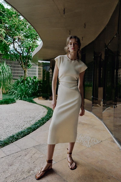 KNIT CUT OUT DRESS WITH BALLS