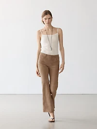 Cropped suede leather flare fit leggings