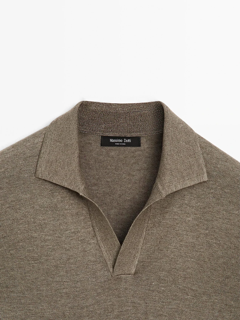 V-neck knit polo sweater