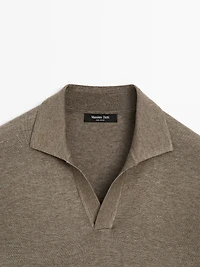 V-neck knit polo sweater
