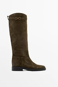 Oiled split suede riding boots