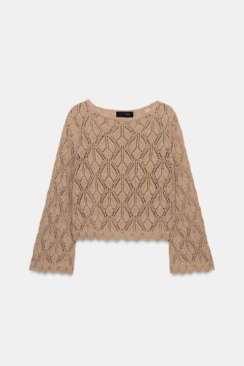 METALLIC THREAD POINTELLE KNIT JUMPER