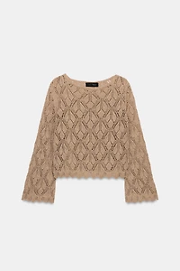METALLIC THREAD POINTELLE KNIT JUMPER