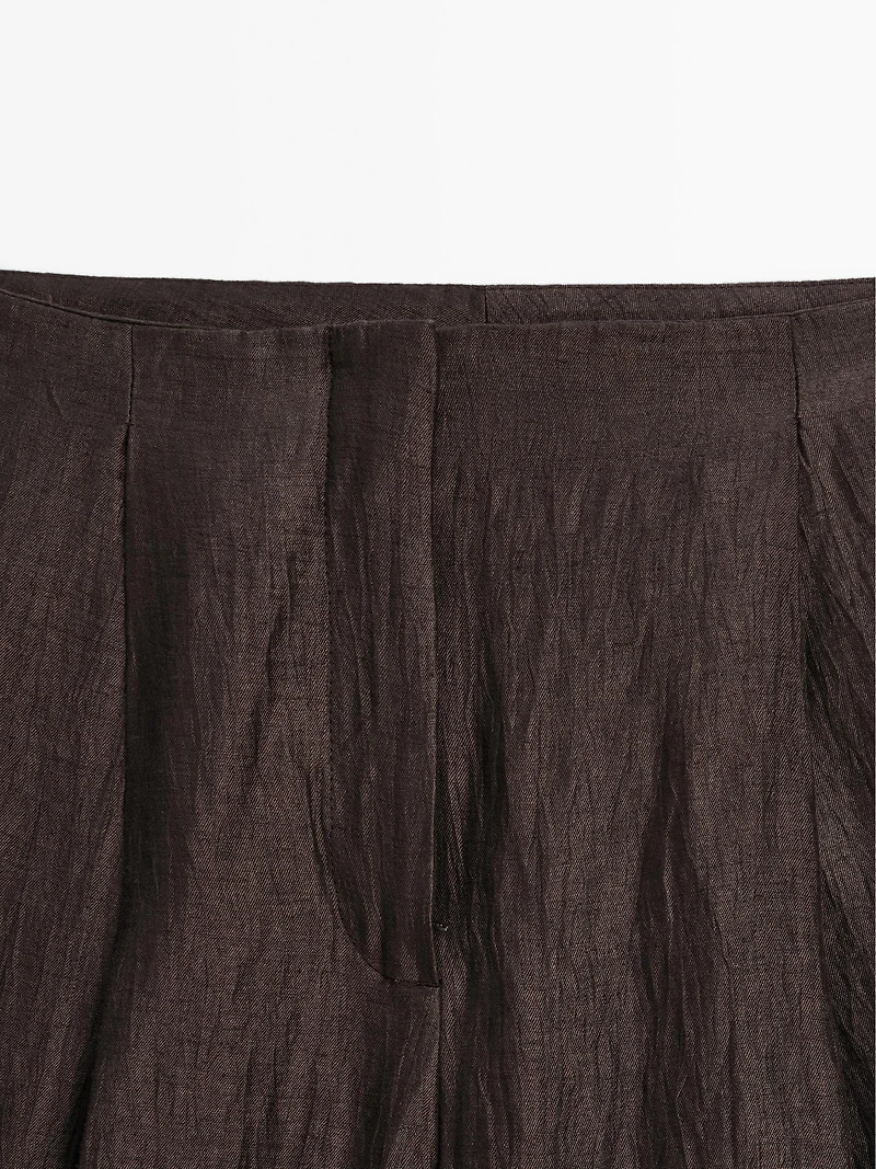 Pantalon à pinces fluide en lin mélangé