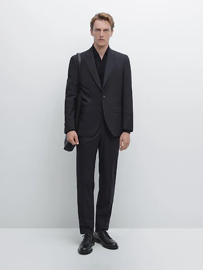 100% wool check suit trousers