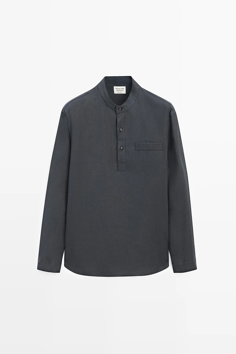 Linen button-up shirt with stand collar - LIMITED EDITION