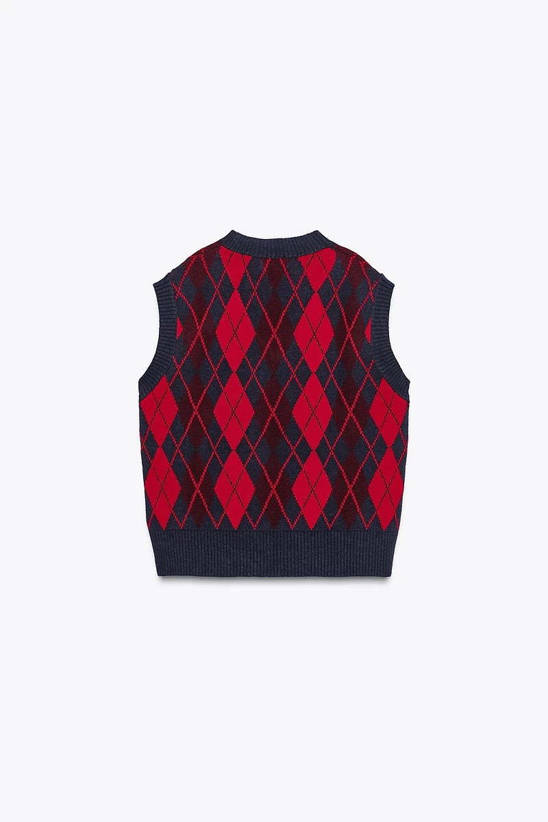 GILET OVERSIZE EN MAILLE LOSANGES